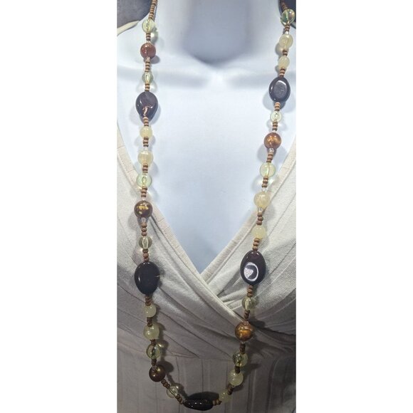 Bohemian Earth Tone Acrylic And Wood Beaded Necklace - Picture 2 of 5